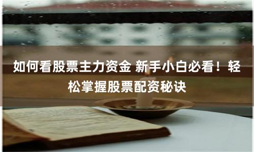 如何看股票主力资金 新手小白必看!轻松掌握股票配资秘诀
